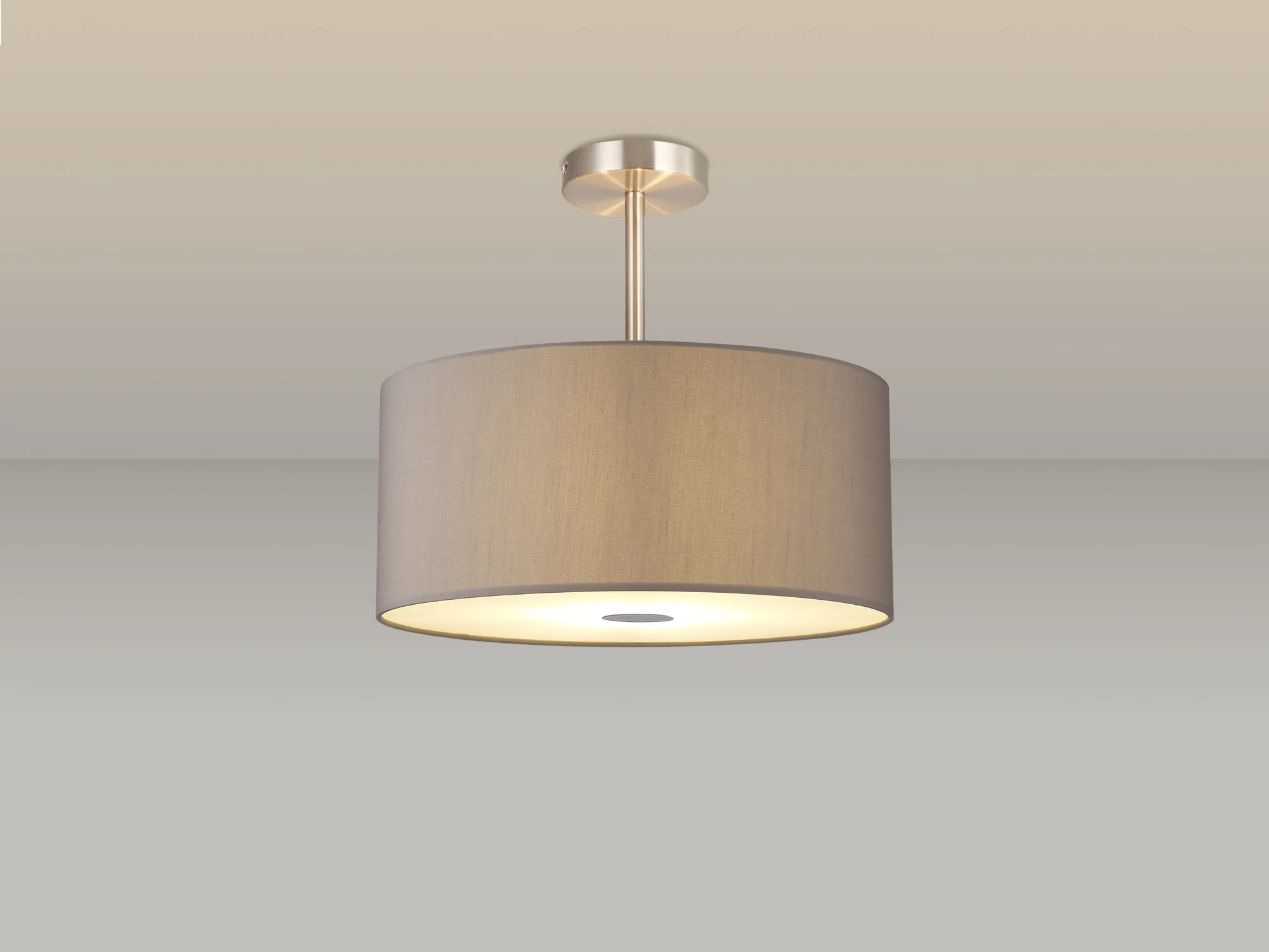 Baymont 40cm Semi Flush 3 Light Satin Nickel, Grey White Laminate, Frosted Diffuser DK0418  Deco Baymont SN GR